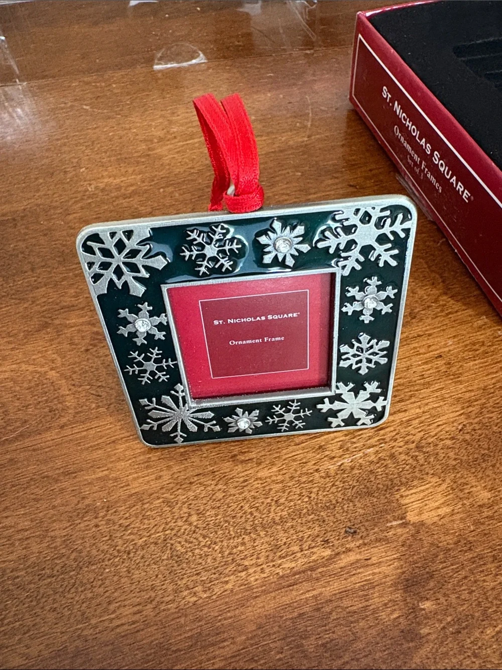 Holiday Photo Frame Ornaments - Red Accents (Set of 3)